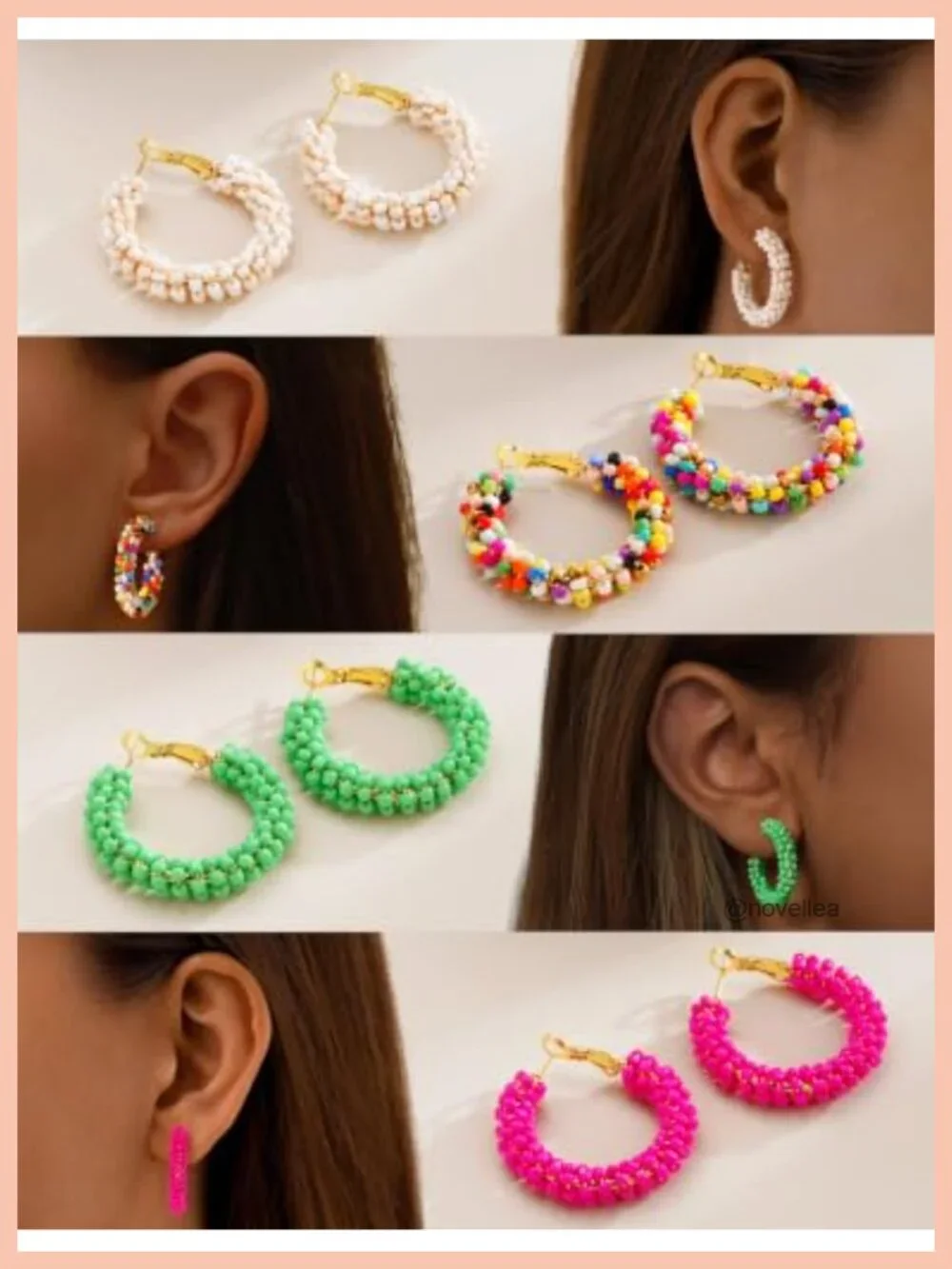 5 Pairs Colorful Beaded Hoop & Stud Earrings, Hypoallergenic, 14K Gold Plated,